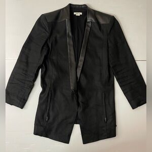 Helmut Lang Black Lamb Leather Linen 1-button Blazer Jacket Size 10